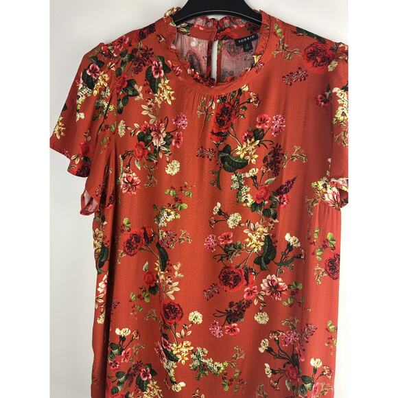NWT Torrid Rayon Slub Mock Neck Flutter Sleeve Top Floral Orange Plus Size 2 2X - Picture 4 of 12